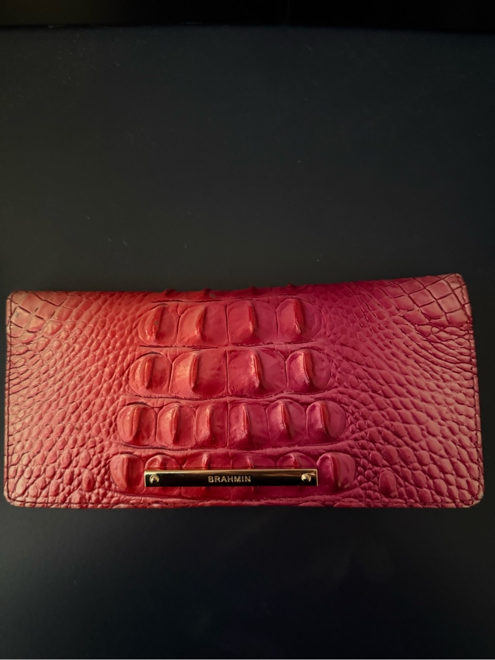 Brahmin Hot Pink Embossed Croc Leather Wallet
